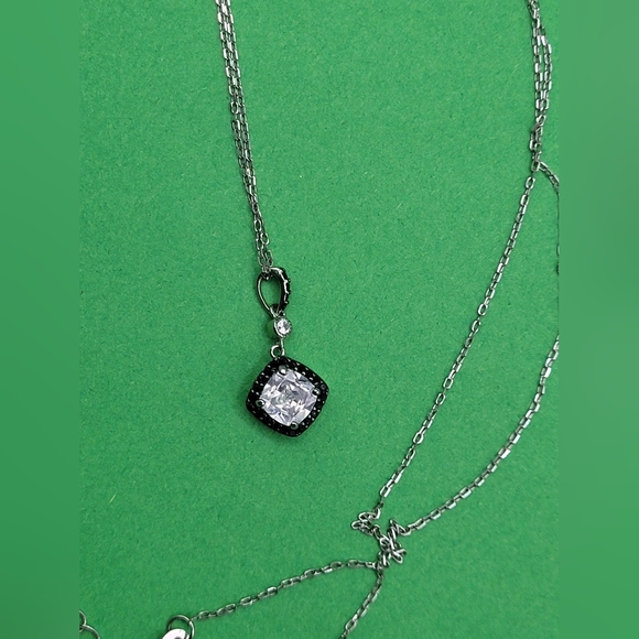 Cushion Cut CZ & Black CZ Halo Pendant and Chain, Sterling Silver 923 - Picture 8 of 10